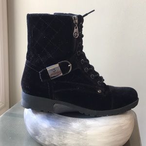 Velvet lace up booties